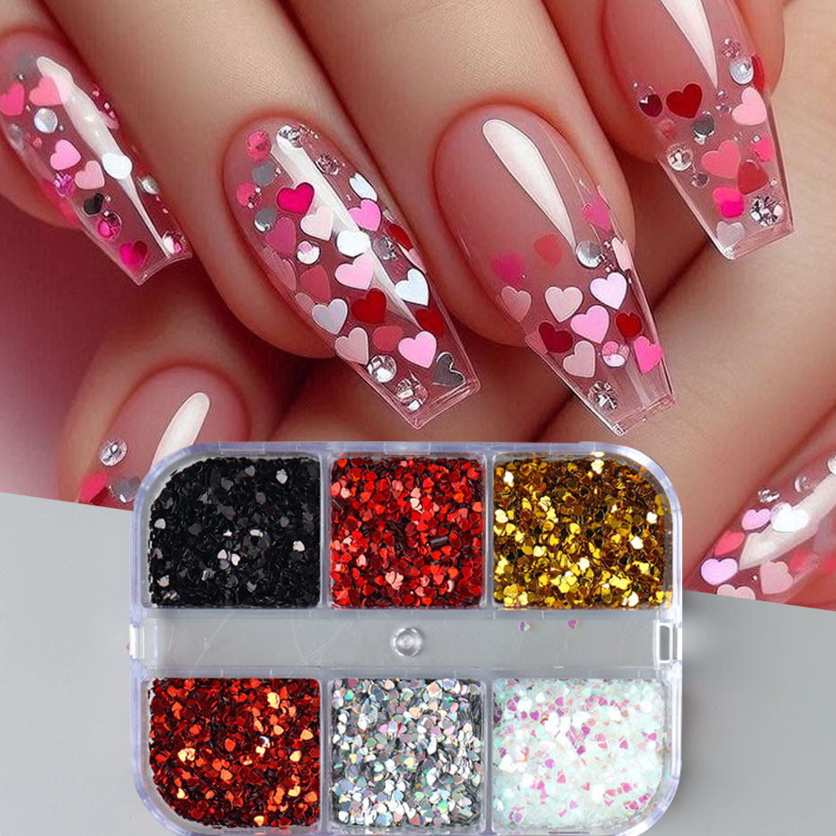 Gold Foil Flakes - 6 Grids Y2K Cute Heart Glitter