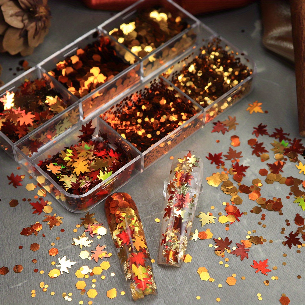 6 Grids Autumn Nail Glitter Fl - Gold Foil Flakes recension och pris