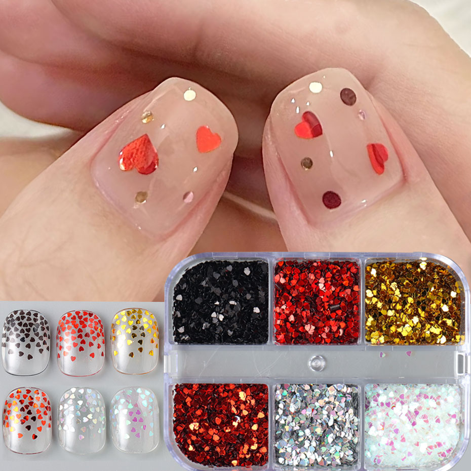6 Grids Y2K Cute Heart Glitter - Gold Foil Flakes recension och pris