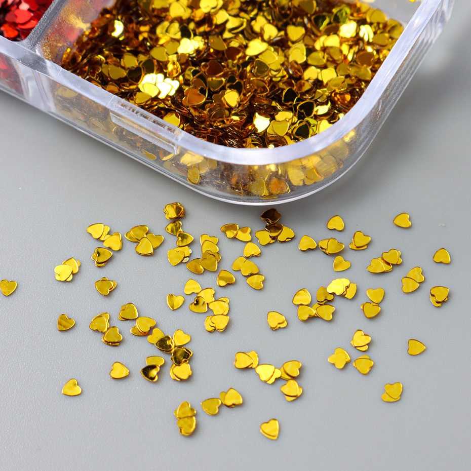 6 Grids Y2K Cute Heart Glitter - Gold Foil Flakes recension och pris